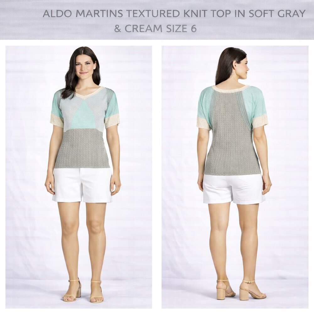 Aldo Martins Textured Knit Top in Soft Gray and Cream Size 6